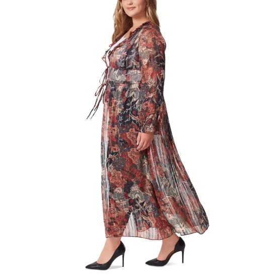Discount 🎁 Jessica Simpson Trendy Plus Size Gaia Ruffled Duster Autumn Memories - Russet Brown 😀 - Image 4
