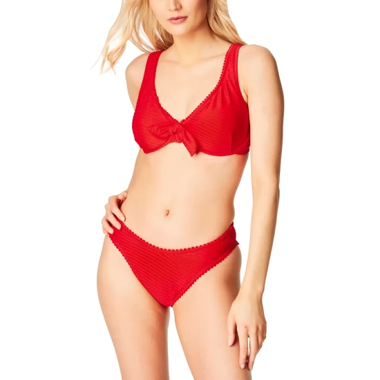 Wholesale โ๏ธ Jessica Simpson Pretty In Pique Tie Front Swim Top & High Cut Cheeky Swim Bottoms Pepper ๐ - Image 2