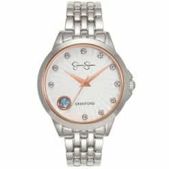 Discount 💯 Jessica Simpson 👩 Women's Genuine Blue And White Topaz Silver Tone Bracelet ⌚ Watch 38mm Silver-tone ❤️