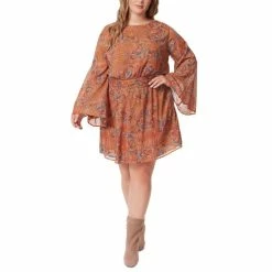 Cheap 💯 Jessica Simpson Trendy Plus Size Amelia Banded-Waist 👗 Dress Winding Trail Adobe 🌟