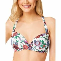 Brand new 🔔 Jessica Simpson Forget Me Not Twisted Floral 👙 Bikini Top White Floral 👏