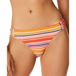 Best Sale 🎉 Jessica Simpson 👩 Women's Escape To Pacific Side-Shirred 👙 Bikini Bottoms Femme Stripe 🥰