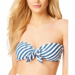 Best reviews of ✨ Jessica Simpson 👩 Women's Lickity Split Tie-Front Bandeau Top Blue/white Stripe 😉