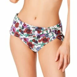 Best Sale 😍 Jessica Simpson Forget Me Not Side Shirred Hipster Swim Bottoms White Floral 😀