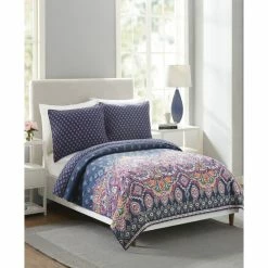 Outlet 🔥 Jessica Simpson Sedona Medallion Twin Quilt Dark Blue Ground With Pops Of Ornate Multicolor 👏