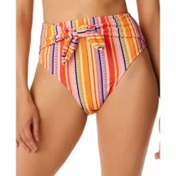 Promo 😉 Jessica Simpson 👩 Women's Escape To Pacific High-Waist 👙 Bikini Bottoms Femme Stripe ⌛