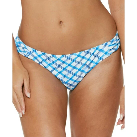 Promo 😉 Jessica Simpson Afternoon Tea Checked Shirred Hipster 👙 Bikini Bottoms Caspian Plaid 🔔