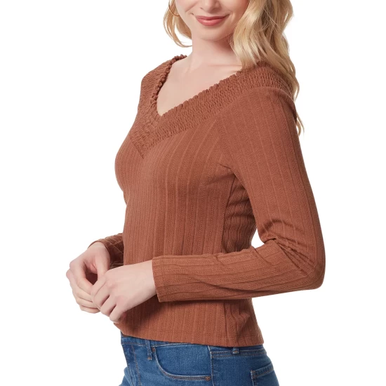 Buy 🎁 Jessica Simpson 👩 Women's Myra Smocked-Panel V-Neck Top Russet Brown 🎉 - Image 5