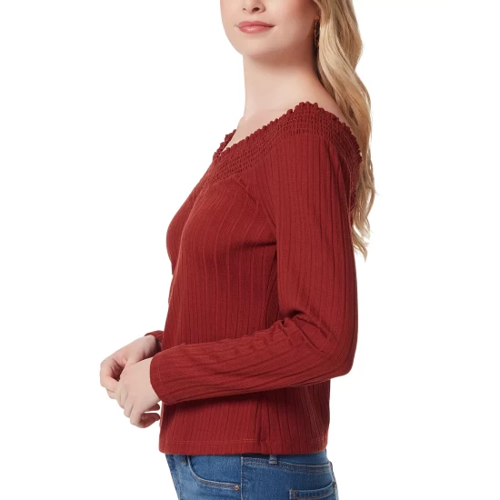 Buy 🎁 Jessica Simpson 👩 Women's Myra Smocked-Panel V-Neck Top Russet Brown 🎉 - Image 6